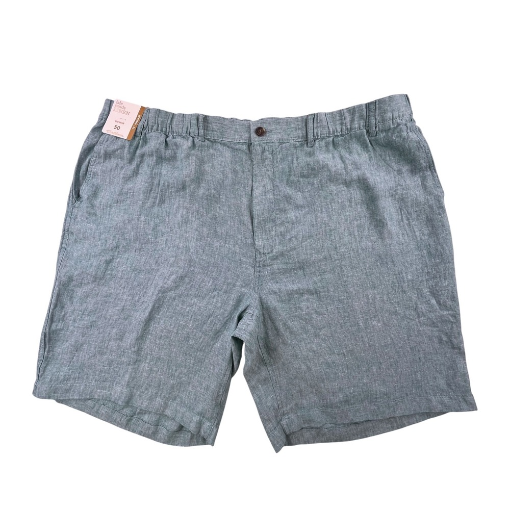 Caribbean Isle Sands Linen Shorts Mens 50 Big Man Blue Green 10in Inseam NWT